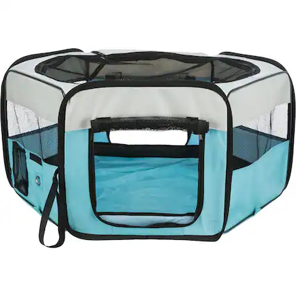 Front. TRIXIE - Soft-Sided Nylon Mobile Playpen - Turquoise.