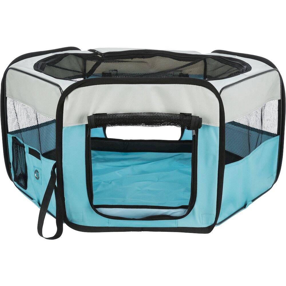 Front. TRIXIE - Soft-Sided Nylon Mobile Playpen - Turquoise.