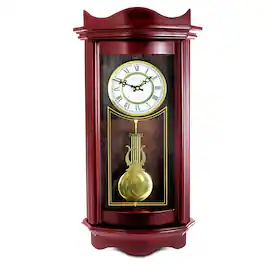 Bedford Clock Collection - Weathered Chocolate Cherry Wood 25 Inch Wall Clock with Pendulum - Brown