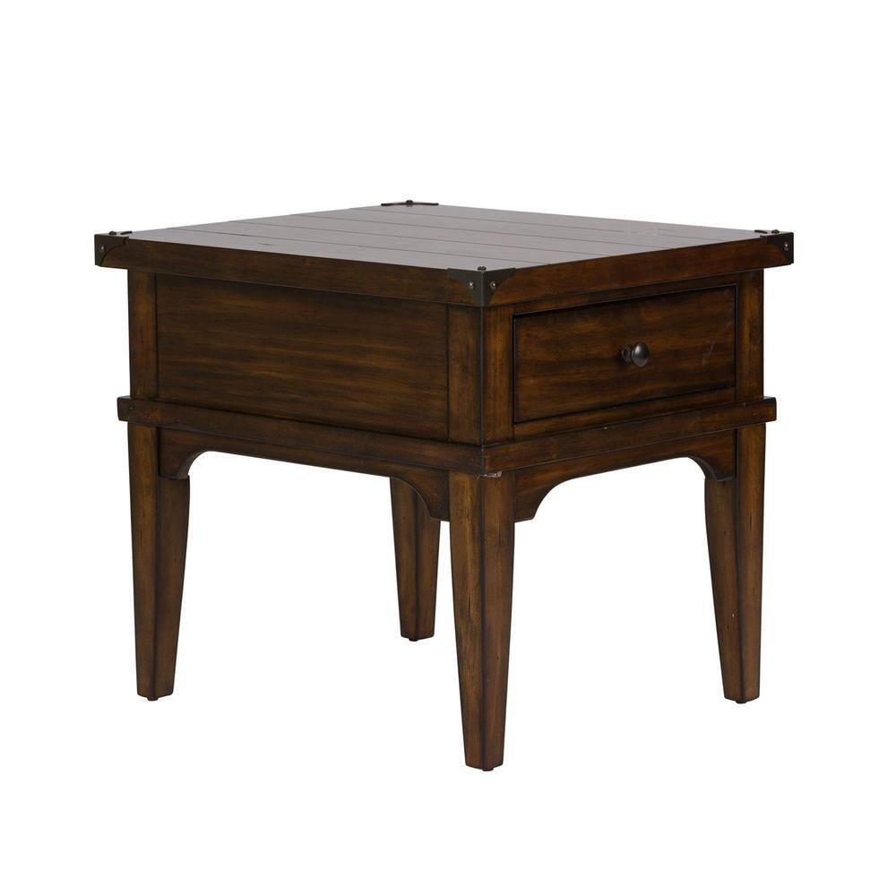 Angle. Liberty Furniture Industries - Aspen Skies End Table in Russet Brown - Brown.