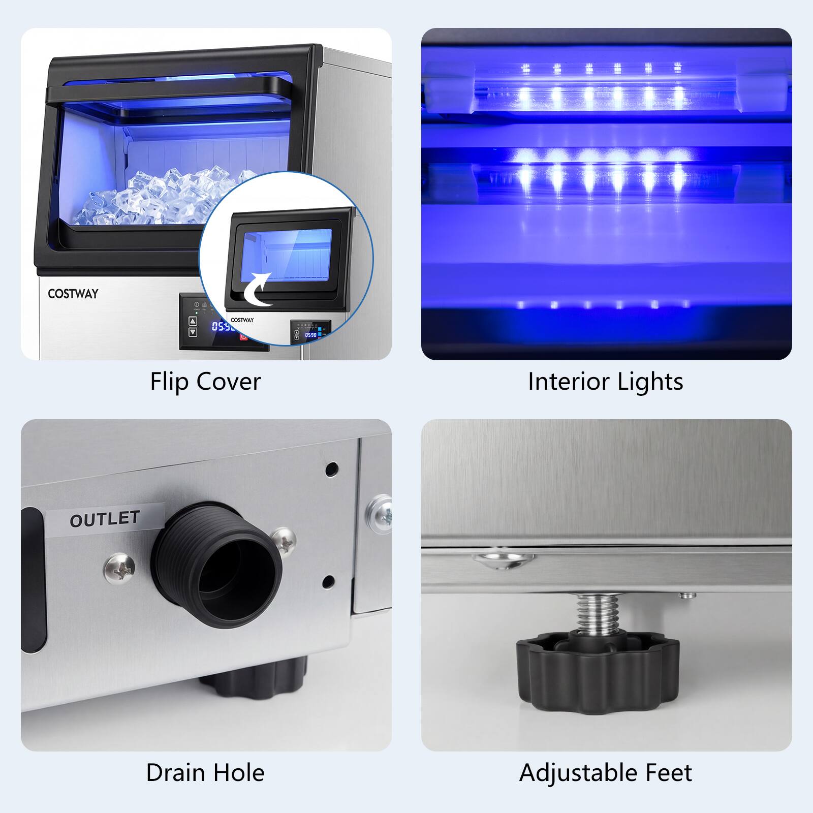 COSTWAY & CONTRAT 055 M

- Flip Cover
- Interior Lights
- Outlet
- Drain Hole
- Adjustable Feet
