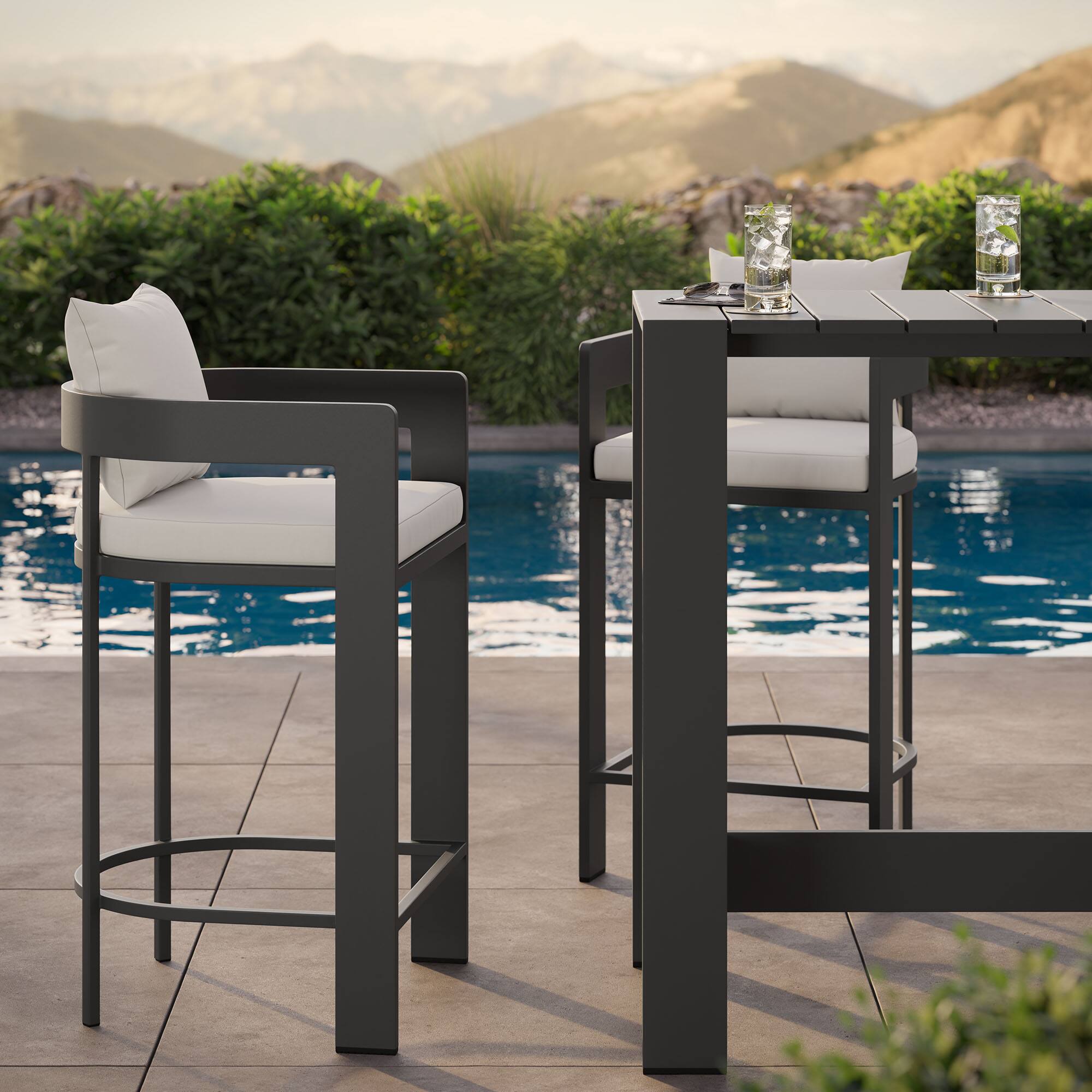 Alt View 3. Modway - Tahoe 3-Piece Outdoor Patio Aluminum Bar Set - White.