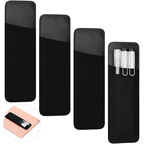 Vulpecula Spade - 4 Pack Adhesive Pen Holder for Notebook Easy to Remove Black Journal Pen Holder Stick on Reusable Sleeve Pouch for