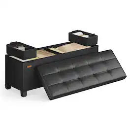 Songmics Home - Storage Ottoman, Storage Bench with Legs, 38 x 110 x 40 cm,112 L, Synthetic Leather, for Living Room, Entryway - Ink Black