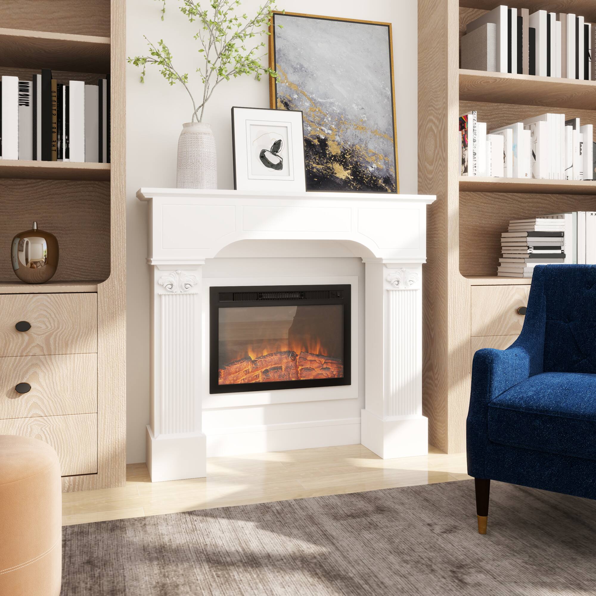 Alt View 1. Homcom - Fireplace Mantle, Freestanding Fireplace Surround for Electric Fireplaces - White.