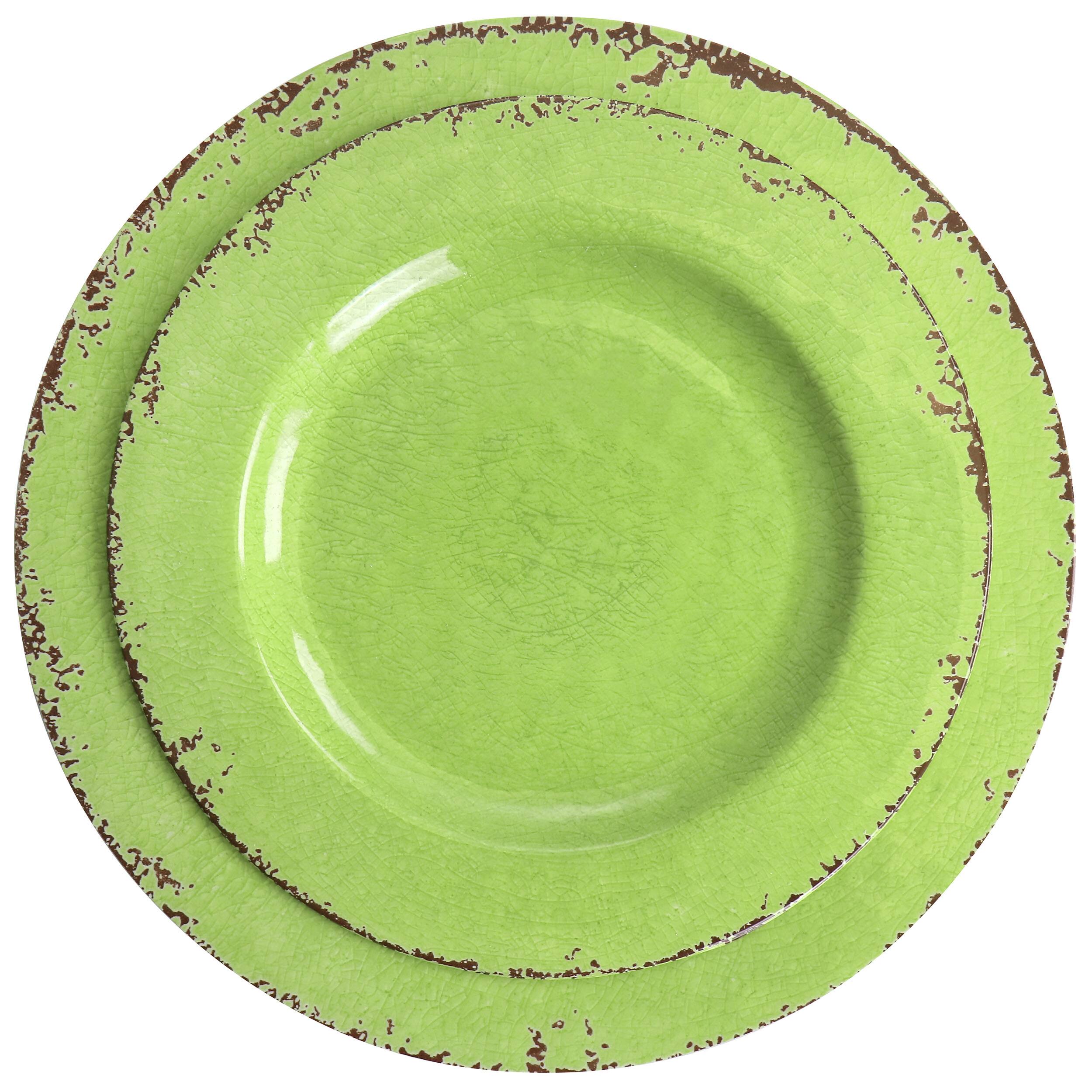 Alt View 3. Gibson - Gibson Mauna 12 Piece Melamine Dinnerware Set in Crackle Green - Light Green.