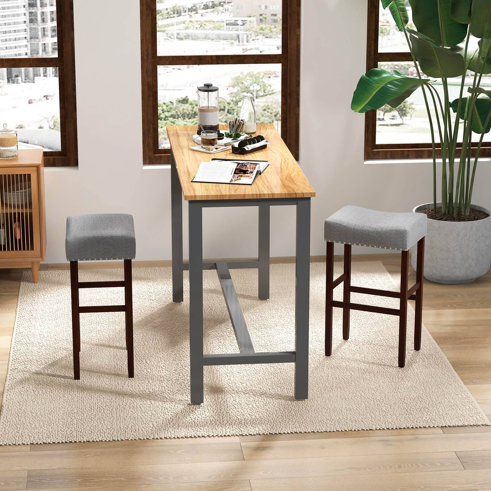 Alt View 8. Ecooso - 2 Set of 29 Inch Height Upholstered Bar Stool with Solid Rubber Wood Legs and Footrest - Gray.