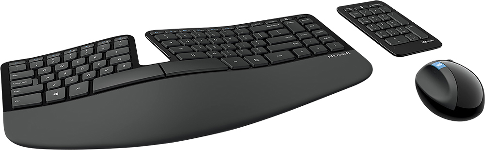 Angle View: Microsoft - Sculpt Desktop Ergonomic Full-size Wireless USB Keyboard and Mouse Bundle - Black