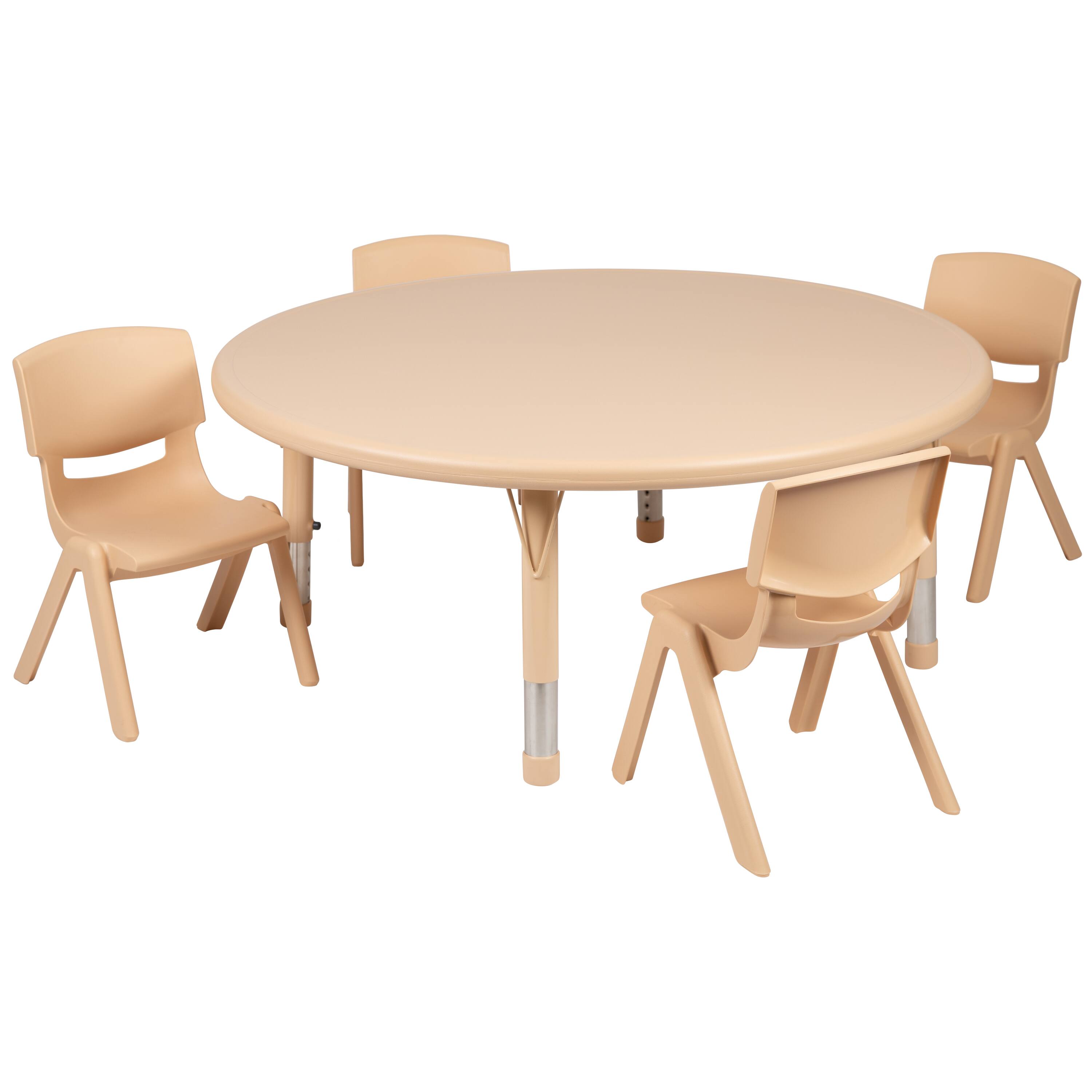 Alt View 1. Emma + Oliver - 45" Round Plastic Height Adjustable Activity Table Set with 4 Chairs - Natural.