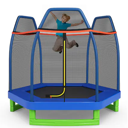 Front. Costway - Costway 7FT Kids Trampoline Outdoor Indoor Recreational Bounce Jumper - Blue.