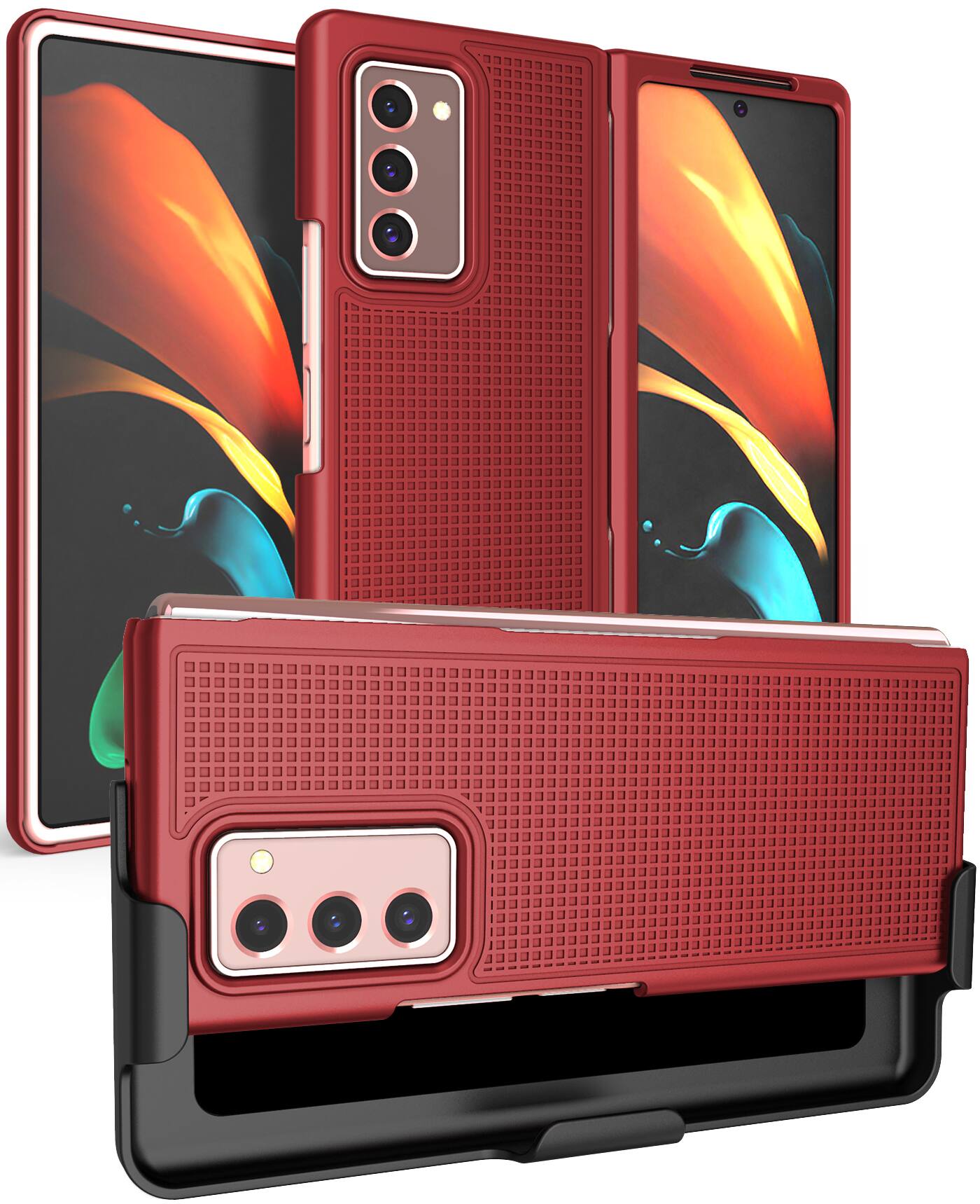 Front. Nakedcellphone - Slim Case and Belt Clip Holster Combo for Samsung Galaxy Z Fold 2 (SM-F916) - Red.
