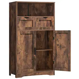 Cedar Assembly - Storage Cabinet With & Adjustable Shelves Cupboard Floor For Living Room Home Office Rustic - Rustic Brown