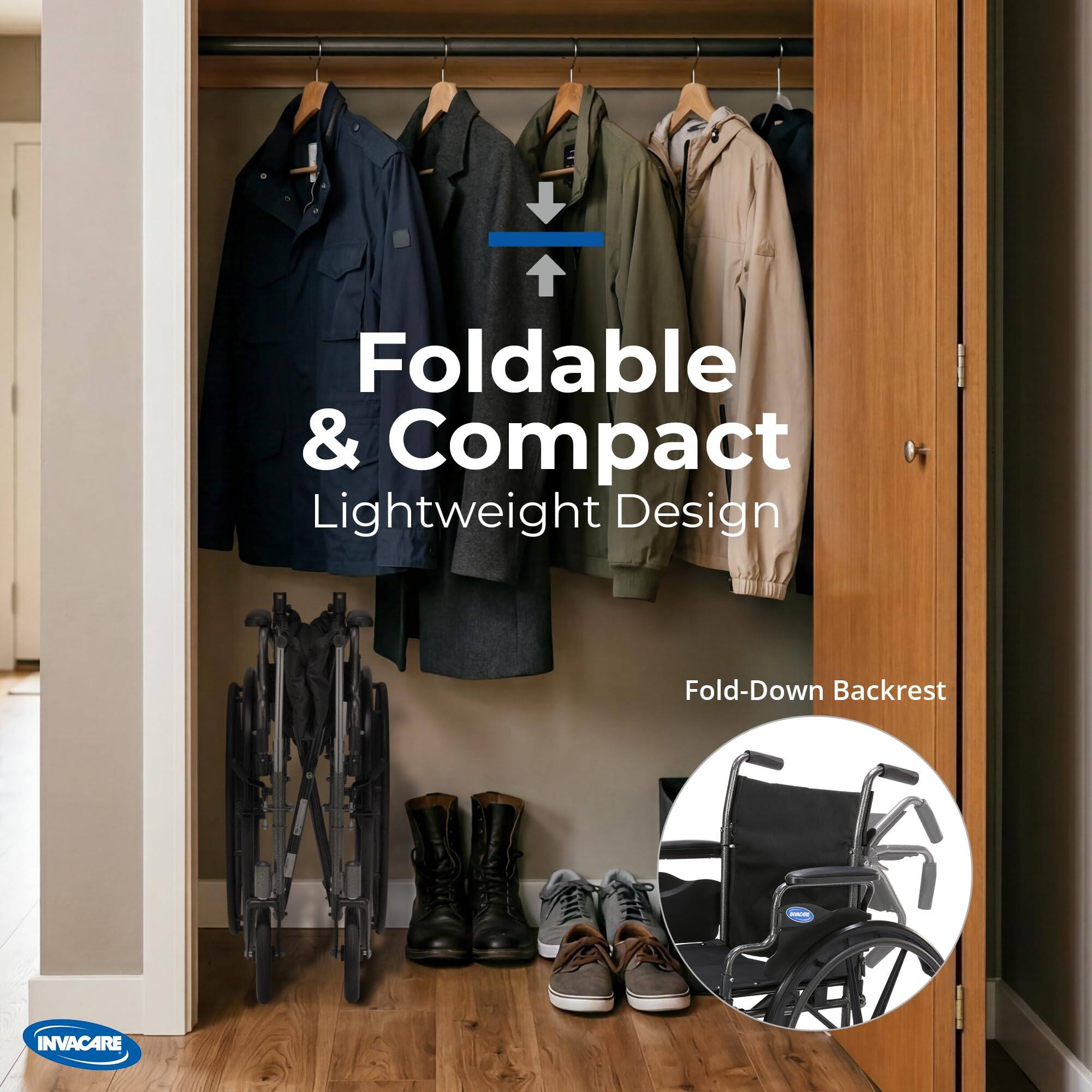 Foldable & Compact Lightweight Design  
Fold-Down Backrest  
INVACARE