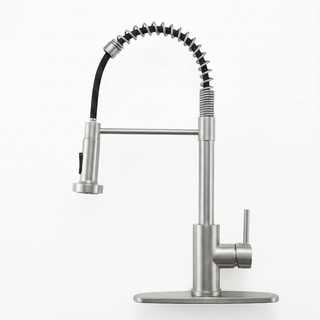 Angle. Siljoy - Kitchen Faucet with Pull Down Sprayer Industrial 1 Handle 1 Hole Or 3 Hole Faucet Stainless Steel Brushed Nickel - Brushed Nickel.