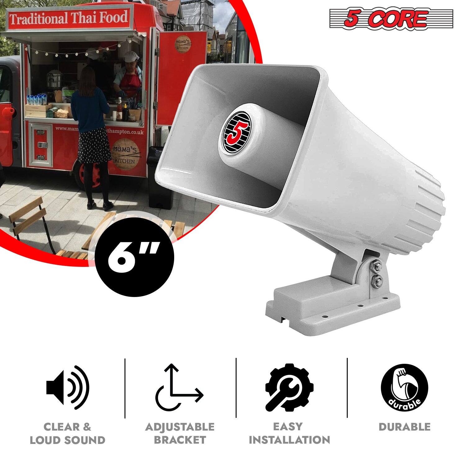 Traditional Thai Food  
www.mama-thampton.co.uk  
Mama's Kitchen  

5 CORE  
6"  

CLEAR & LOUD SOUND  
ADJUSTABLE BRACKET  
EASY INSTALLATION  
DURABLE