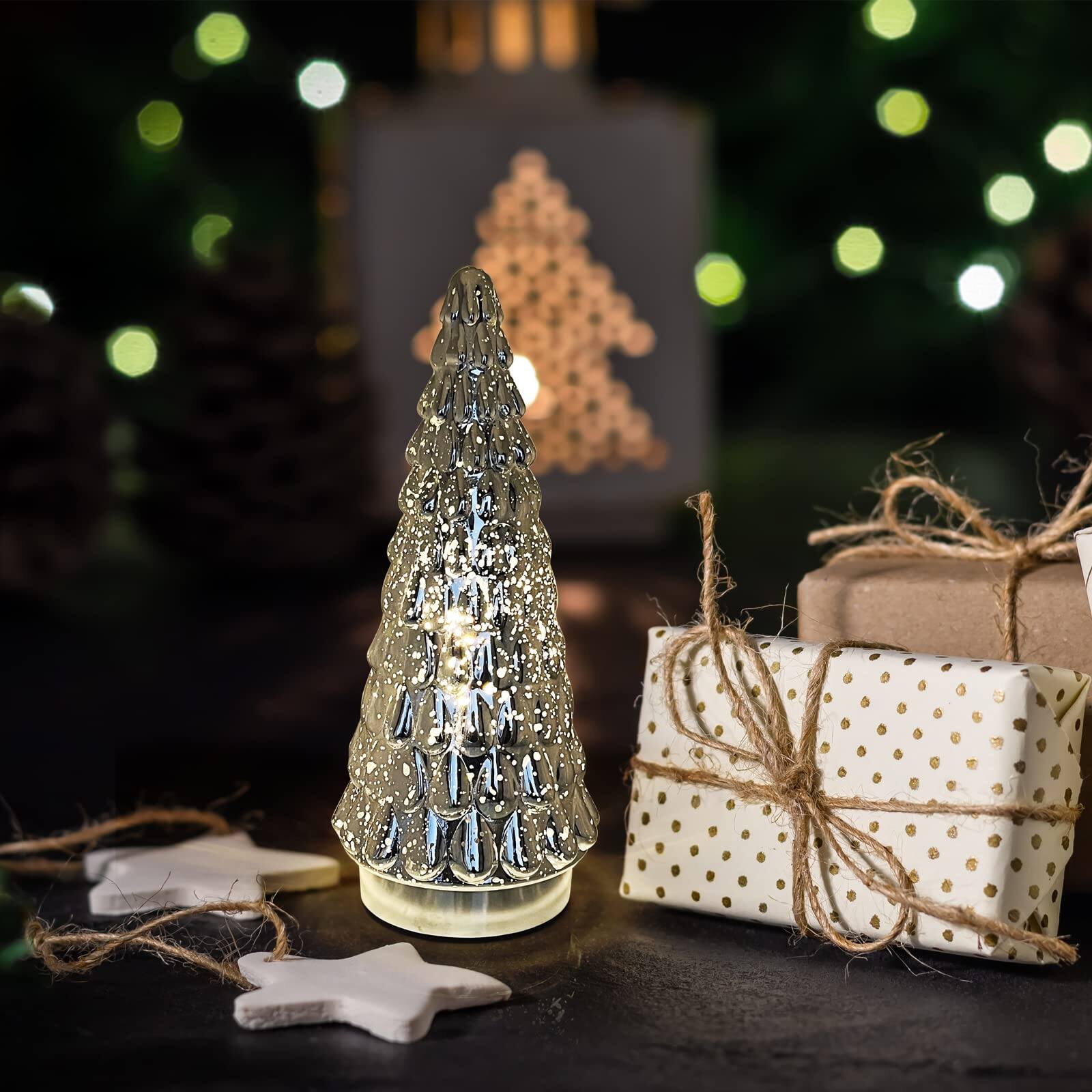 Alt View 1. Alchemy Casas - Mercury Glass Christmas Tree Small Tabletop Light Operated Mini Xmas Fireplace Bathroom Decor glass decoration - Silver.