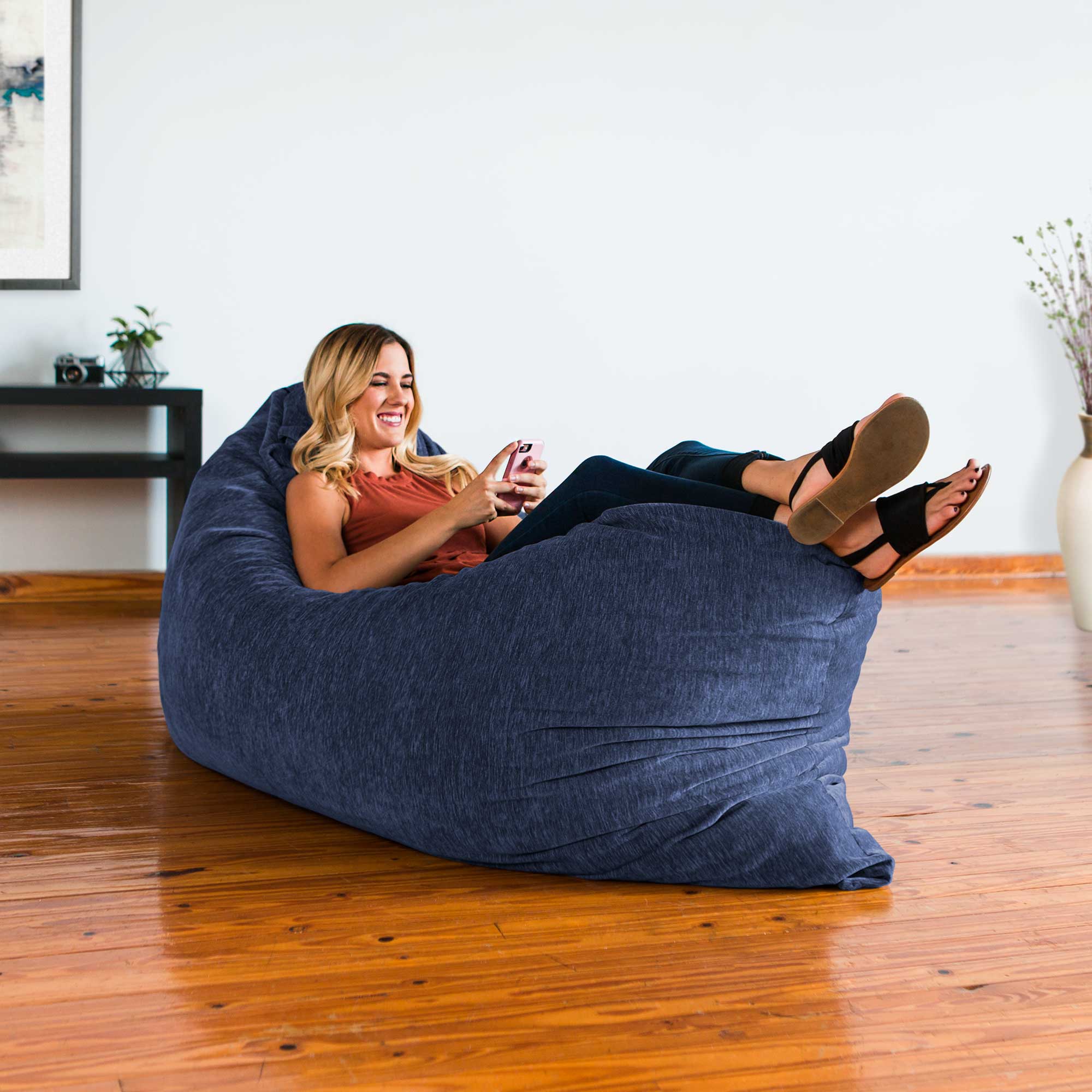 Left. Jaxx - Jaxx Bean Bags Jaxx 5.5 ft Pillow Saxx Bean Bag, Navy Blue - Premium Chenille - Navy.