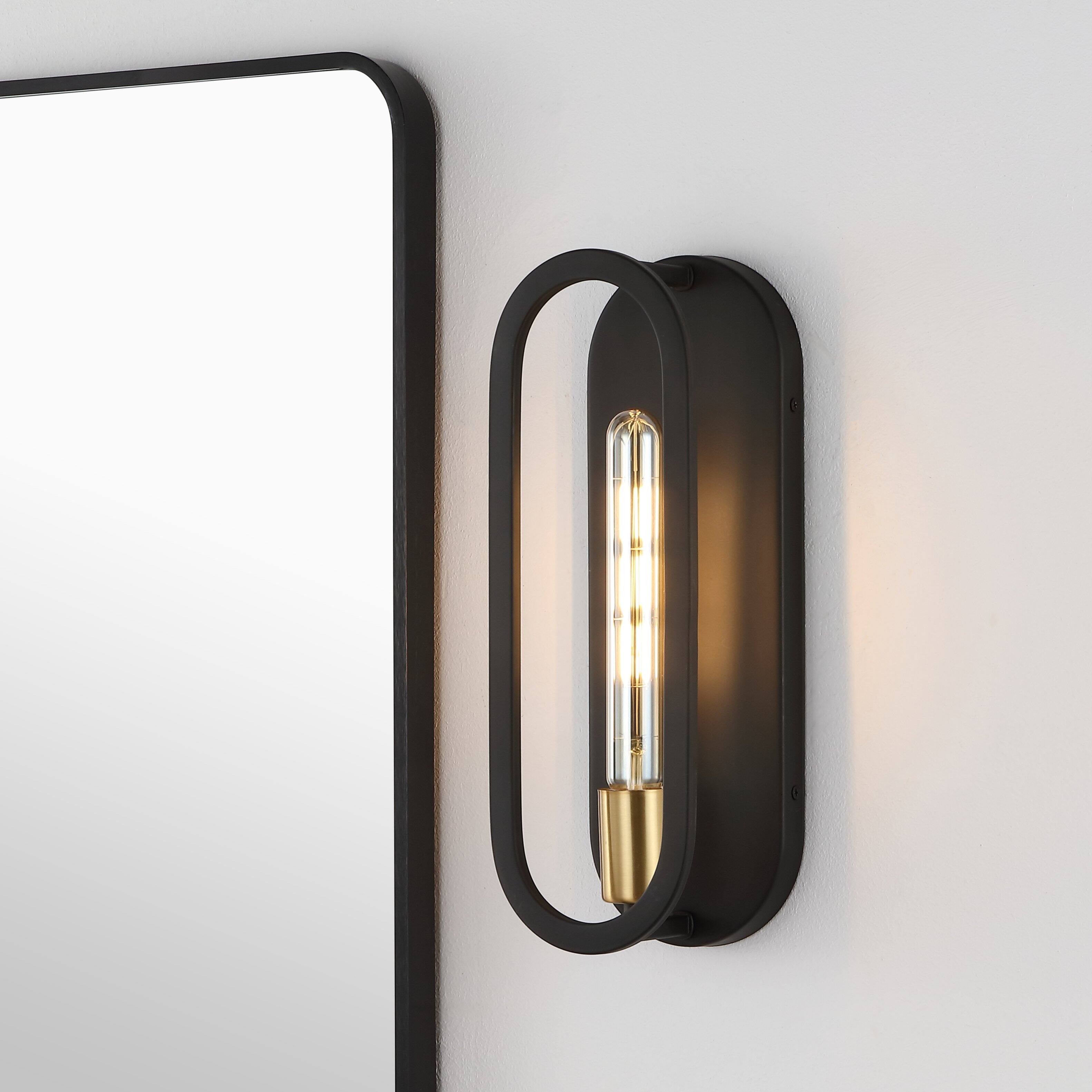 Alt View 1. Jonathan Y - Emilia 4.75" 1-Light Bohemian Farmhouse Iron LED Sconce, Black/Brass Gold - Black/Brass Gold.
