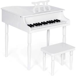 Best Choice Products - Kids Classic 30-Key Mini Piano w/ Lid, Bench, Folding Music Rack, Song Book, Stickers - White