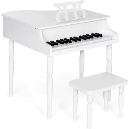Front. Best Choice Products - Best Choice Products Kids Classic 30-Key Mini Piano w/ Lid, Bench, Folding Music Rack, Song Book, Stickers - White - White.