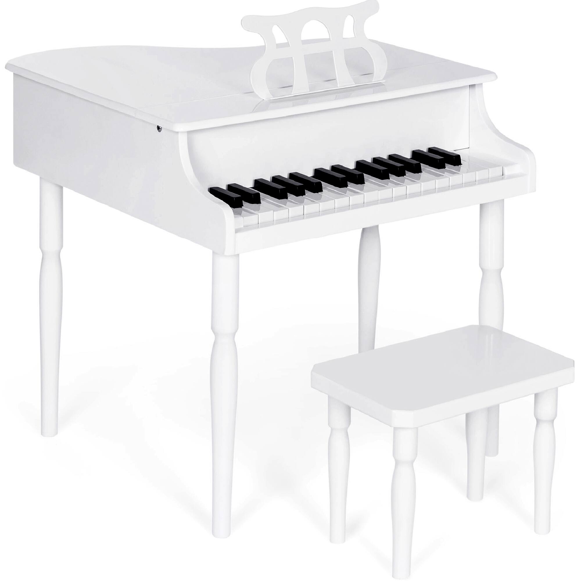 Front. Best Choice Products - Best Choice Products Kids Classic 30-Key Mini Piano w/ Lid, Bench, Folding Music Rack, Song Book, Stickers - White - White.