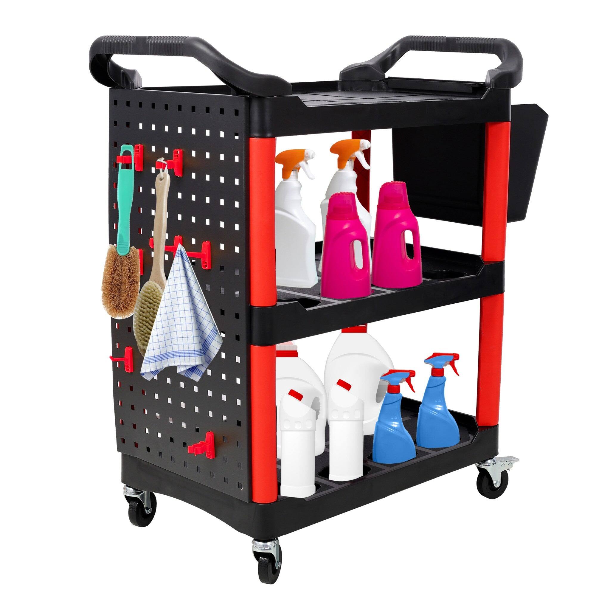 Alt View 4. Boyel Living - Red/Black Plastic 3-Tier Rolling Auto Detailing Utility Cart 300 LBS Capacity - Red.
