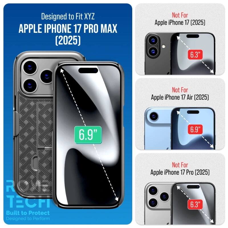 Designed to Fit XYZ APPLE IPHONE 17 PRO MAX (2025)  
Not For Apple iPhone 17 (2025) 6.3"  
Not For Apple iPhone 17 Air (2025) 6.9"  
Not For Apple iPhone 17 Pro (2025) 6.3"  

Built to Protect  
Designed to Perform