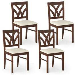 Costway - Wooden Dining Chairs Set of 4 with Rubber Wood Frame Hollowed Backrest for Kitchen - Brown + Beige