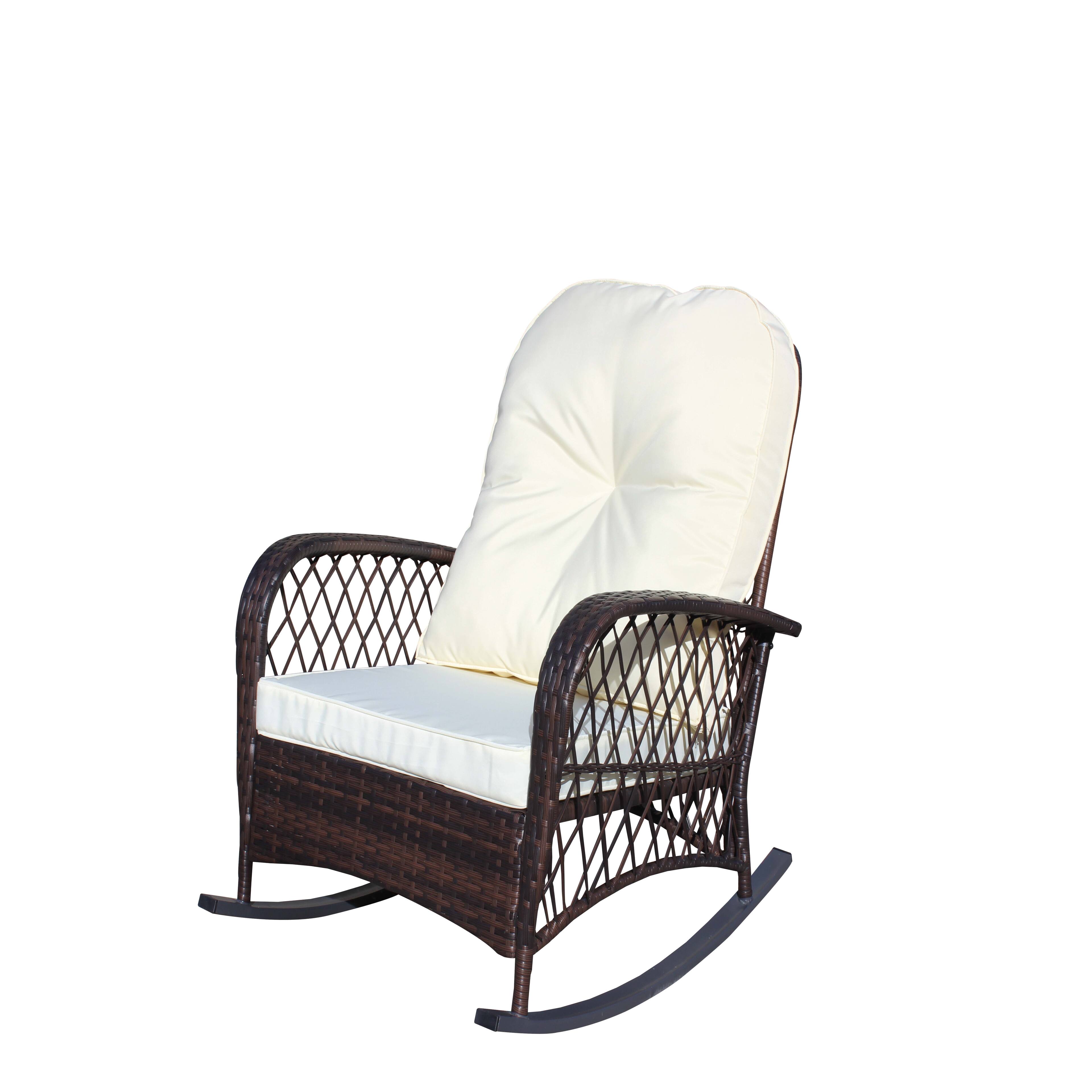 Alt View 7. Tiramisubest - Outdoor Wicker Rocking Chair with Wide Seat,Steel Frame & Thick Cushion for Patio,Garden,Backyard,Beige Cushion - Brown+Beige.