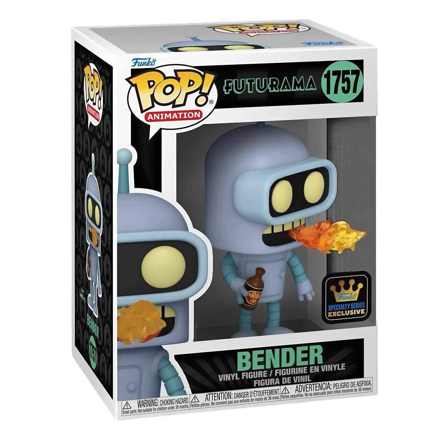 Funko POP! FUTURAMA 1757 ANIMATION

Funko SPECIALTY SERIES EXCLUSIVE

BENDER

VINYL FIGURE / FIGURINE EN VINYLE

FIGURA DE VINIL

PELIGRO DE ASFIXIA

ADVERTENCIA: Películas pequeñas. No se ajustan a los pequeños. No se ajustan a los pequeños.

WARNING: CHOKING HAZARD

DANGER: DETOUFFEMENT

ATTENTION: DANGER de 3 mos. Patss pequetas

CHOKING HAZARD

A pas entants i noins

Pettes pieces. de convrient phidre -de x merths R subate i Smal p