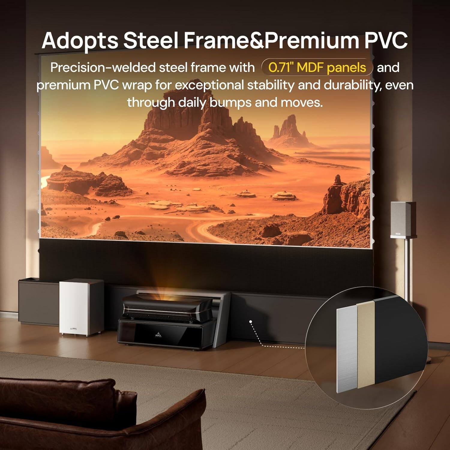 Adopts Steel Frame & Premium PVC

Precision-welded steel frame with 0.71" MDF panels and premium PVC wrap for exceptional stability and durability, even through daily bumps and moves.