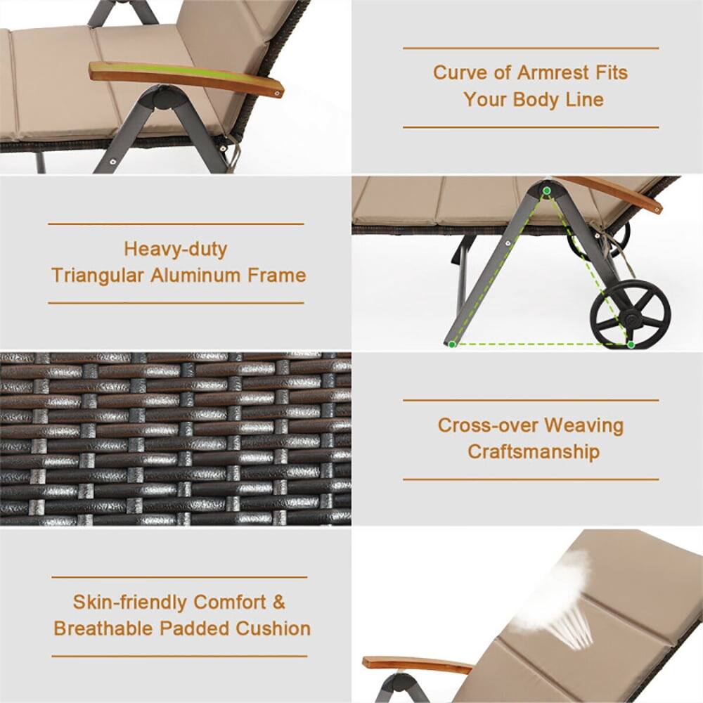 - Curve of Armrest Fits Your Body Line
- Heavy-duty Triangular Aluminum Frame
- Cross-over Weaving Craftsmanship
- Skin-friendly Comfort & Breathable Padded Cushion