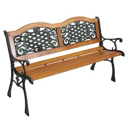 Winado - 49in Classic Cast Iron Bench, Arched Back Rectangular Outdoor 3-Seater Easy Assembly Weather Resistant for Garden - Teak