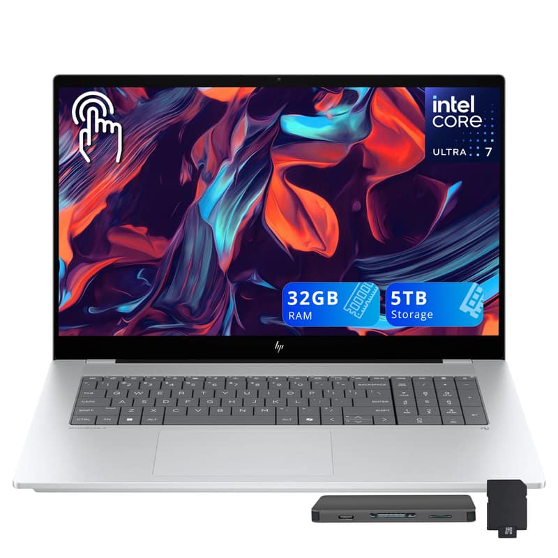 HP - OmniBook X 17.3" FHD Touch Laptop,Intel Ultra 7 258V,32GB RAM,4TB SSD+1TB Dock Set,Backlit Keyboard,Win 11 - Silver