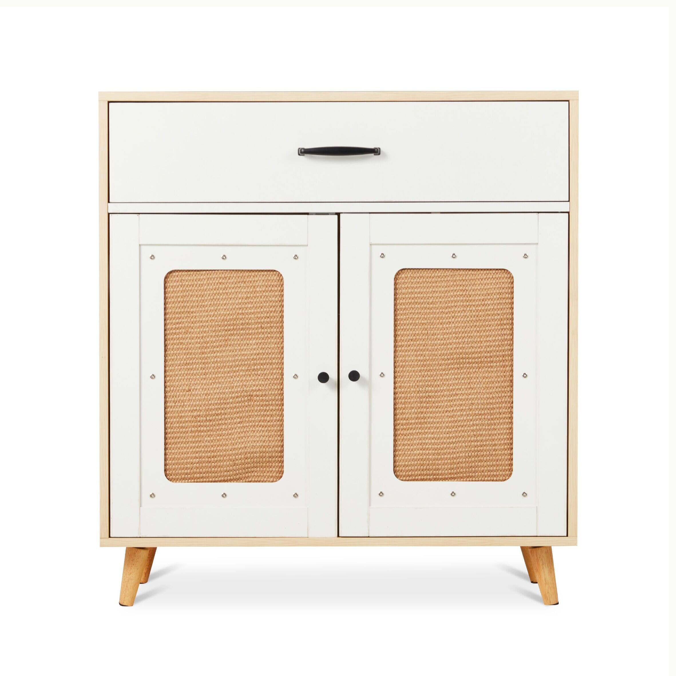 Left. U-HOMY - Hidden Cat Litter Box Cabinet with Drawer, Ventilation, and Scratch Door Furniture - White.