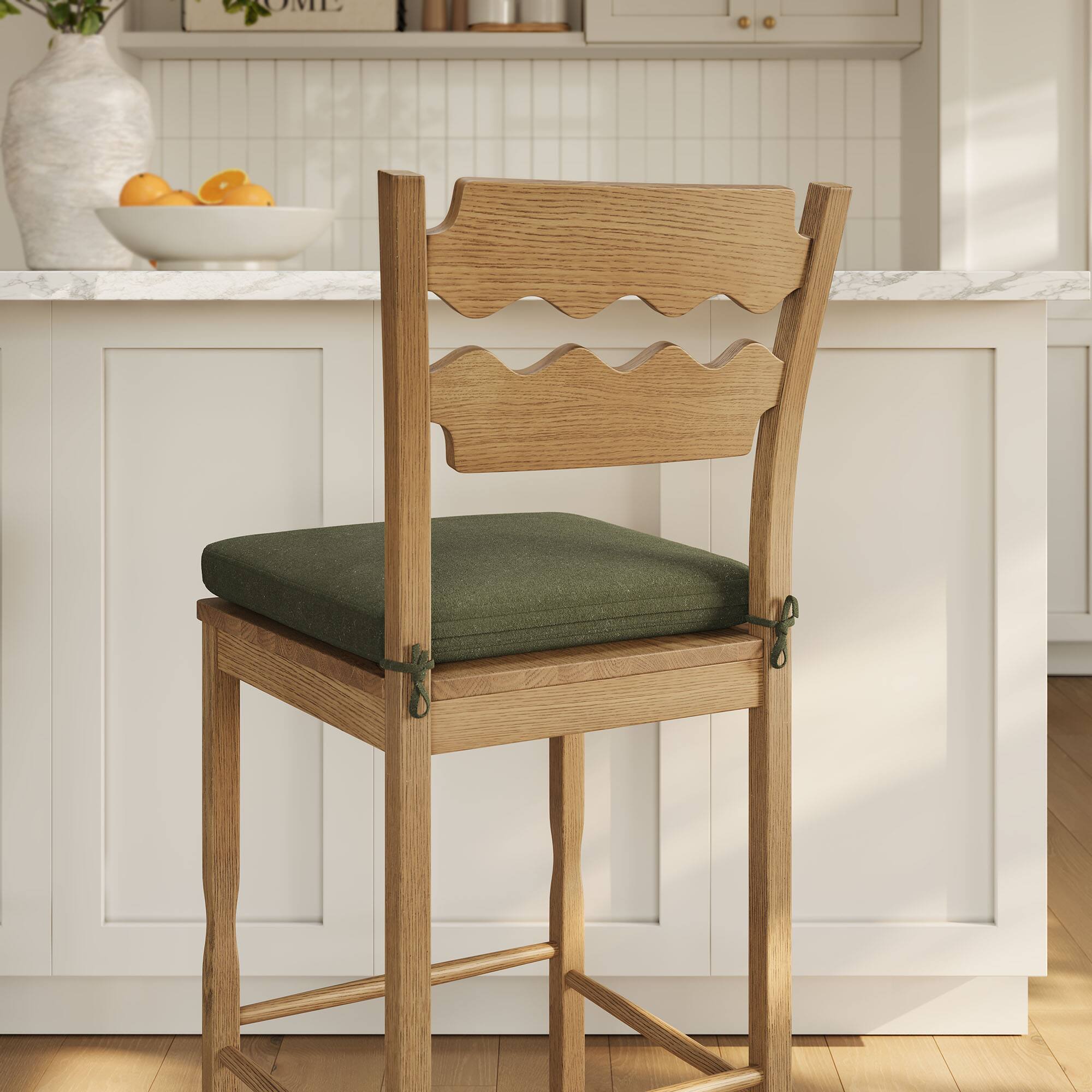 Alt View 1. Modway - Jax Oak Wood Bar Stool With Wavy Razor Back and Cushion by Modway - Weathered Oak Sage.