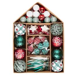 OrnamentallyYou - Elegantly Distinct Set of Christmas Ornaments Magenta Green White and Red Icicles and Stars - Multi-colored