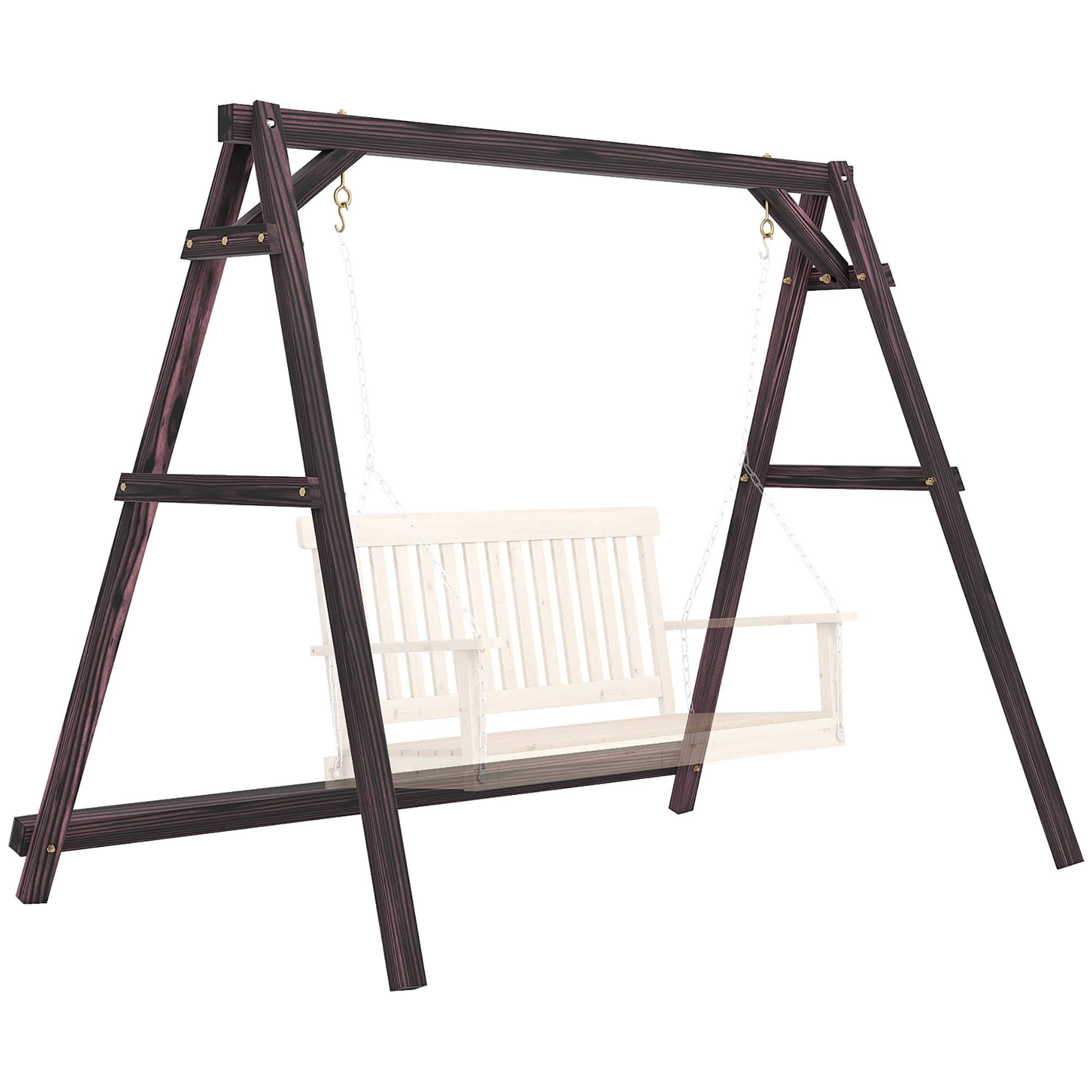 Outsunny - Porch Swing Frame, Heavy Duty A-Frame Wooden Swing Stand with Reinforced Bars