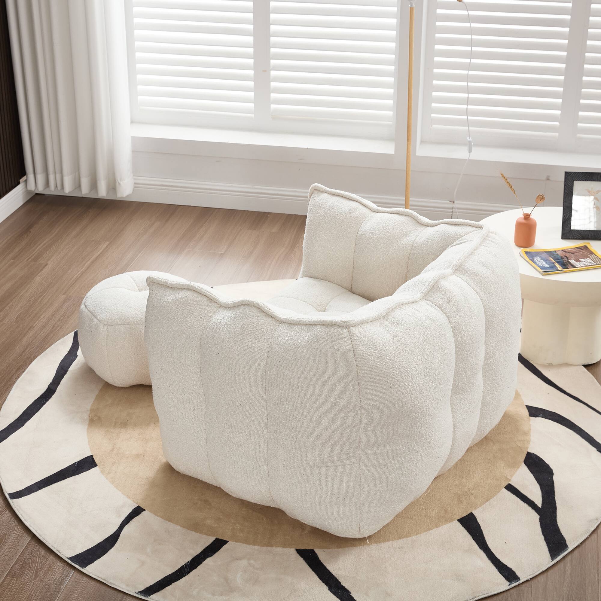 Back. GOODSILO - Premium Square Bean Bag Sofa with Footstool for Ultimate Relaxation in Living Room and Bedroom - Beige.