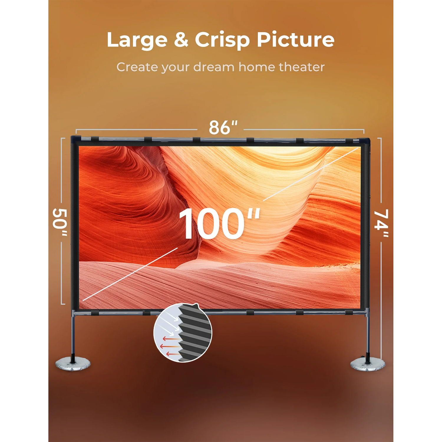 Large & Crisp Picture Create your dream home theater 86" 50" 100" 74"