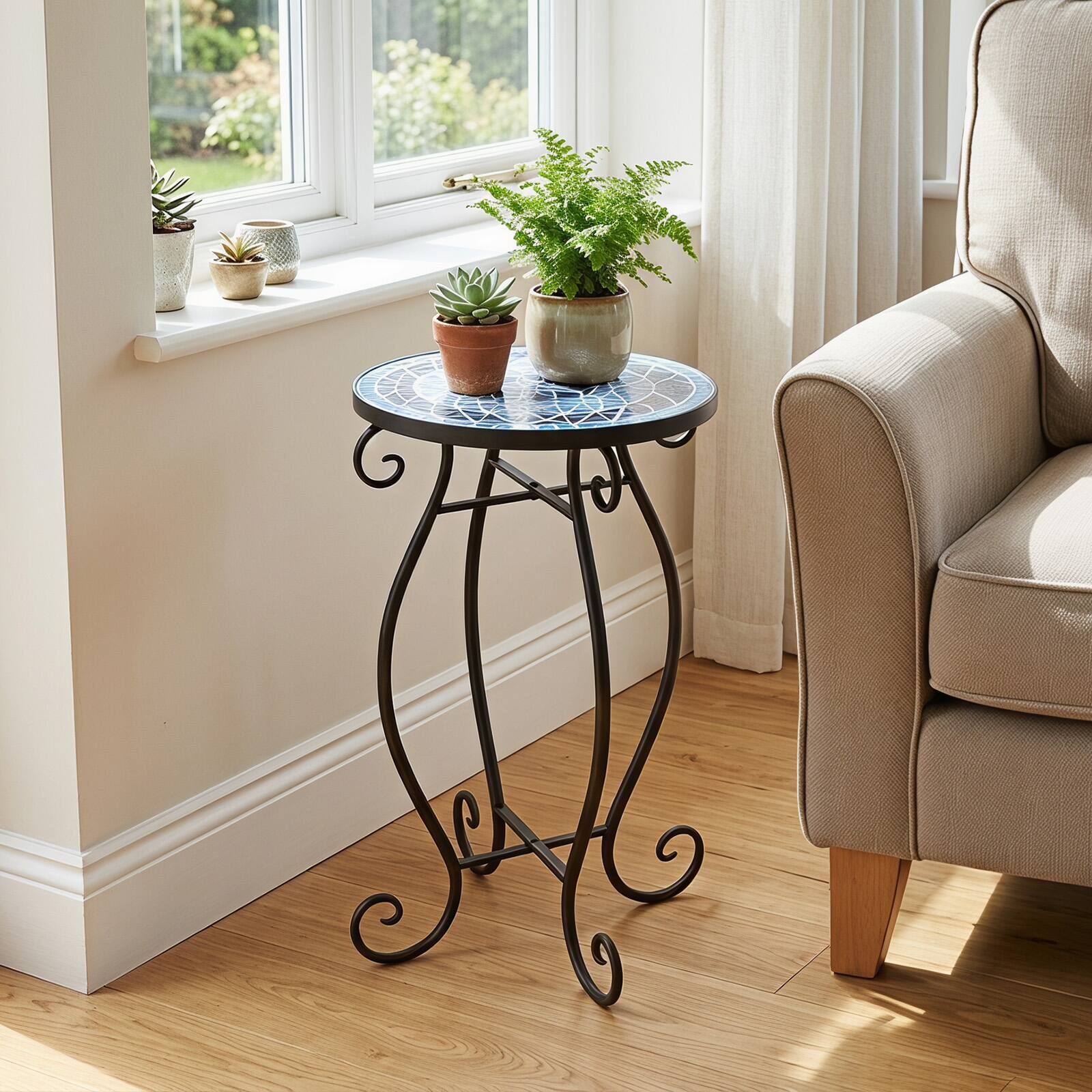 Alt View 1. Costway - Outdoor Indoor Accent Table,Mosaic Patio Table, Plant Stand Cobalt Blue Color Scheme Garden Steel - multicolor.