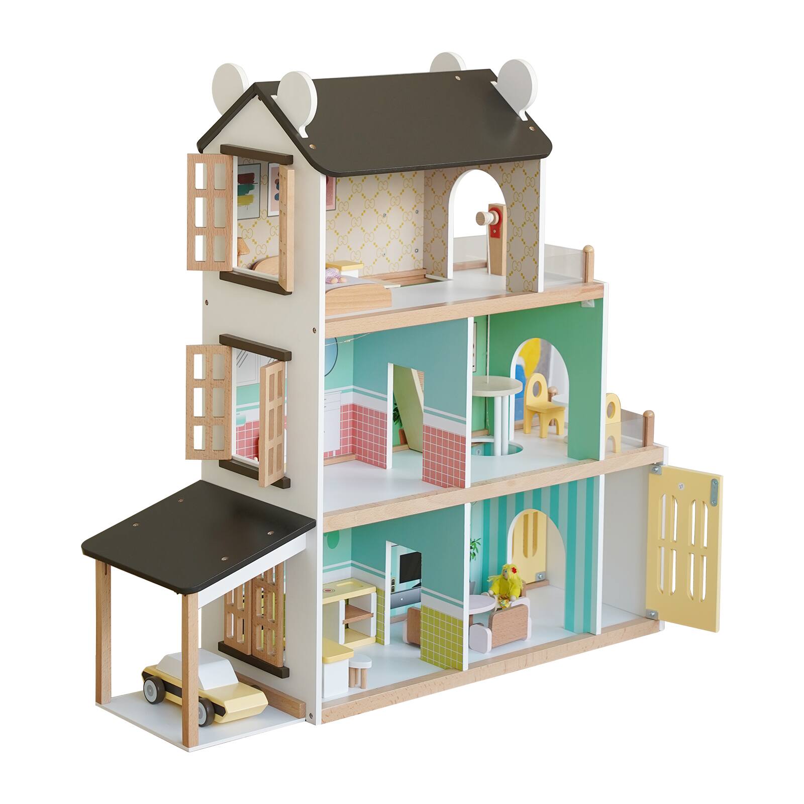 Alt View 5. Topteng - 3-Story Wooden Dollhouse with Lights & Balcony, 20+ Furniture Accessories, Toy for Kids Ages 3+.