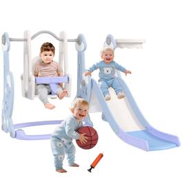 Qaba - in 1 Toddler Slide and Swing Set for Ages 1.5-4, Toddler Playset Playground with Climber, Basketball Hoop