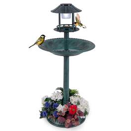 Costway - 3-In-1 Pedestal Bird Bath with Solar Light with Bird Feeder & Flower Planter - Bronze