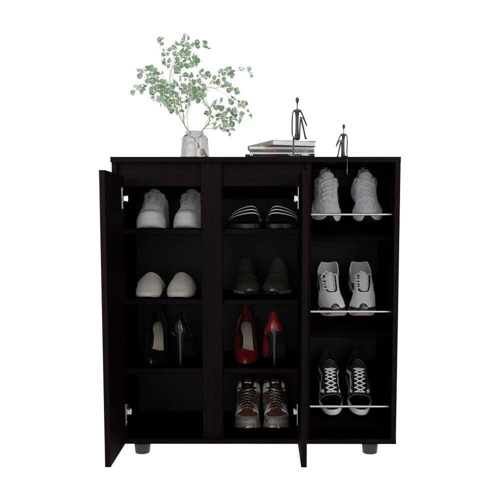 Alt View 2. Loheer - Loheer 3 Tier Shoe Rack, Compact Shoe Storage Organizer, Black - Black.