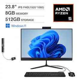 Acer - Aspire C24 All-in-One 23.8 FHD (AMD Ryzen 5 7430U, 8GB DDR4, 512GB SSD, AMD Radeon, Win 11 Home) w/USB Hub - Black