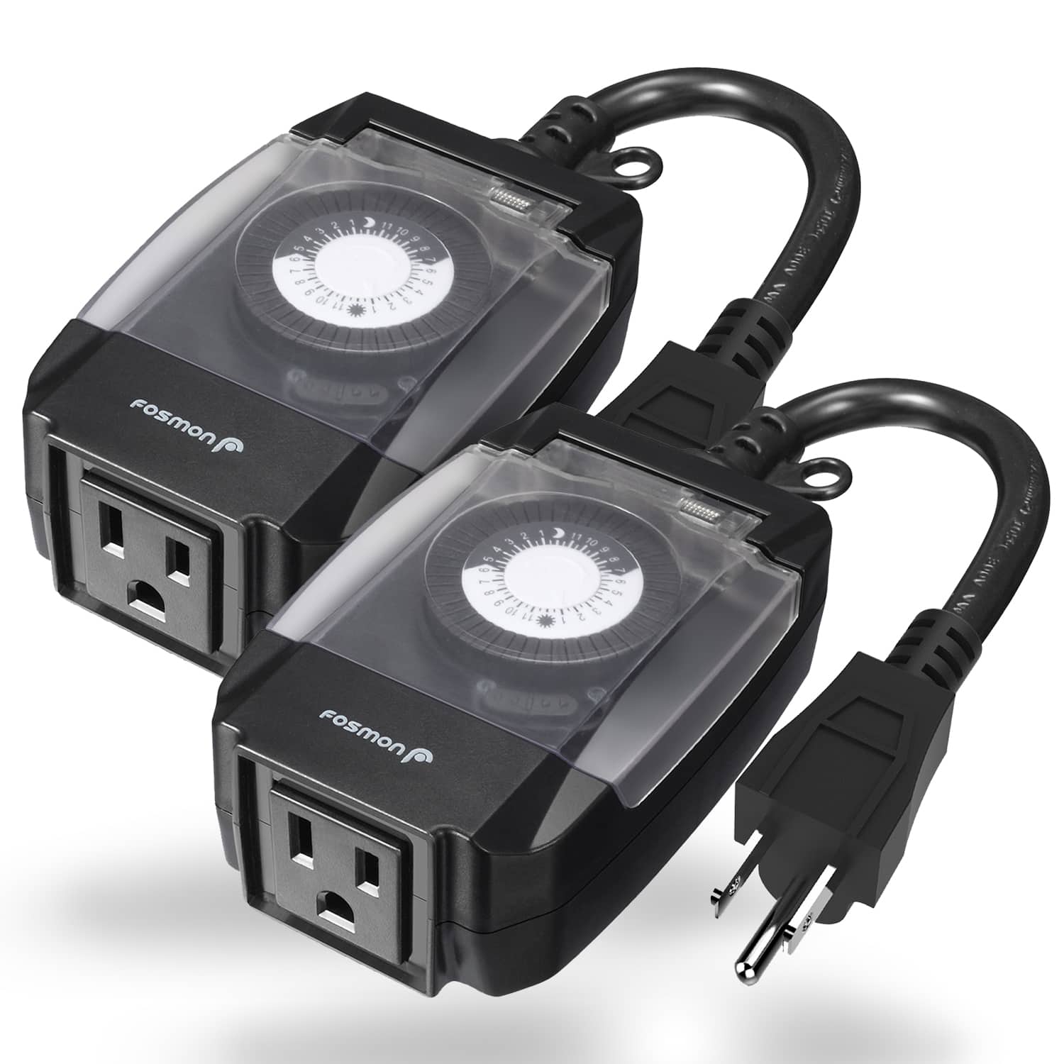 Fosmon - 2x Outdoor Light Timer For Outlet Waterproof, [ETL Listed] Outdoor Light Timer Outlet, 24 Hour Plug in Mechanical - Black