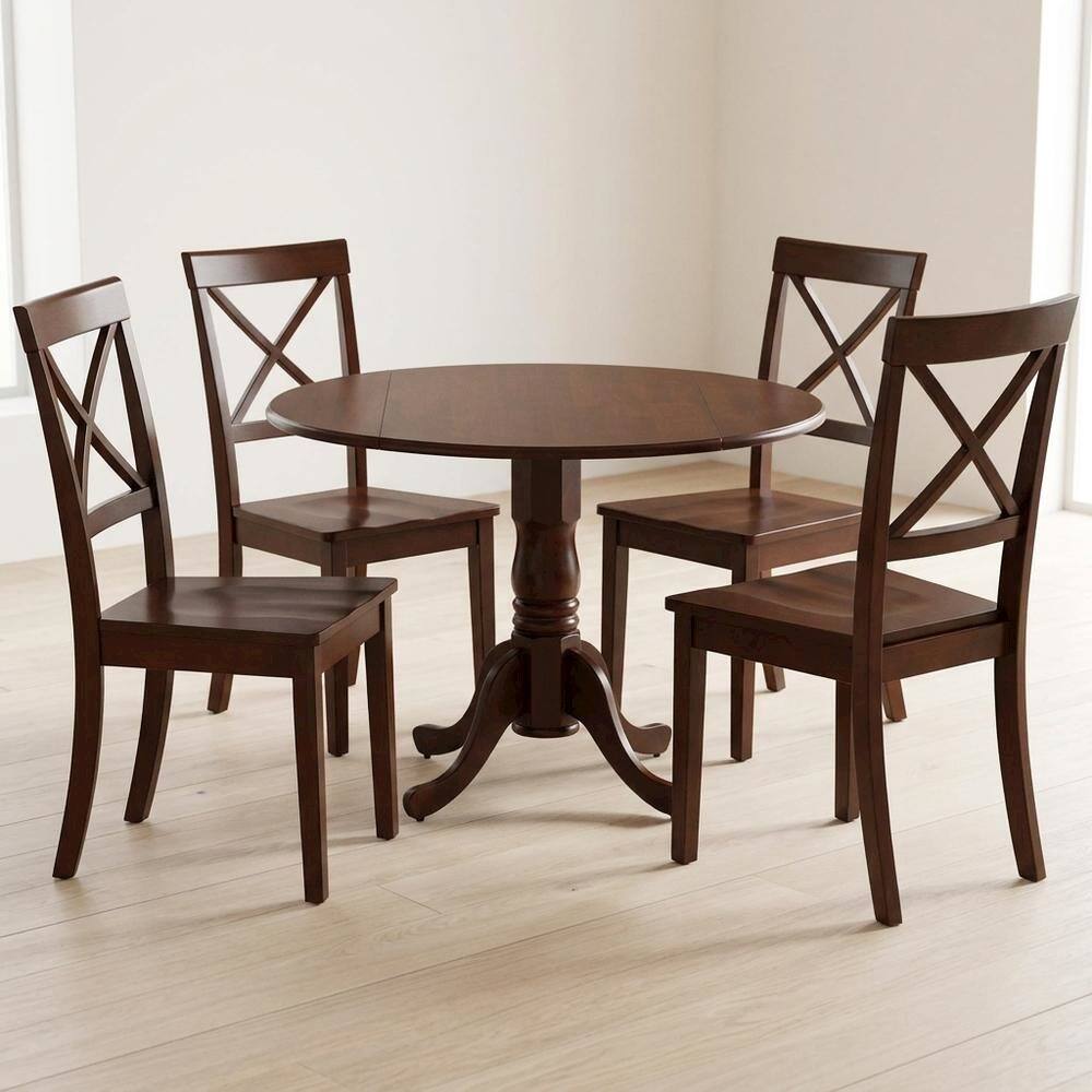 Alt View 2. FurniFact - Wood Round Kitchen Table & Chairs 5-Piece Set - Mahogany.