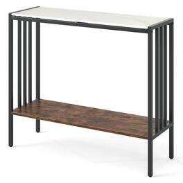 Kadyn - 36-Inch 2-Tier Industrial Console Table with Sintered Stone Top for Foyer, Rustic Brown + Black - White