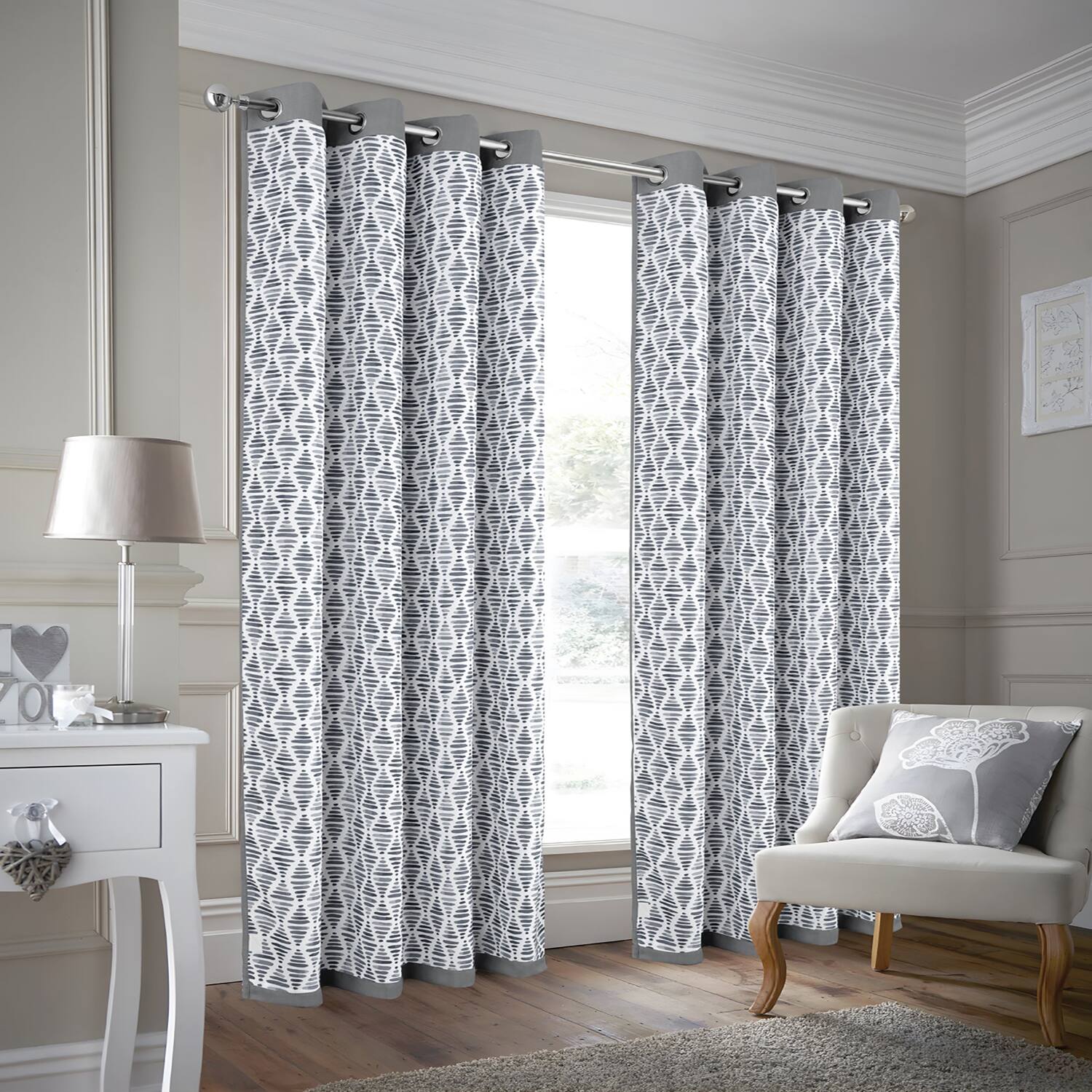 Angle. Olivia Gray - Olivia Gray 100% Polyester 190 GSM Justice Reversible Blackout Grommet Curtain Panel 54" x 90" Grey - Grey.